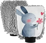 XYMZR Rabbit Cute Heart Absorbent Microfiber Car Wash Mitt, Funny Cute Anime Scratch Free for Cars Cleaning, Home Cleaning Mitts, 2 Pack, 10.24” L x 7.09” W