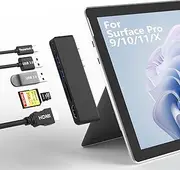 Rytaki Surface Pro 9/Pro X Docking Station, 4K HDMI, USB-C Thunderbolt 4 (Display + Data + PD Charging), 2 USB 3.0, SD/TF Card Reader, Black