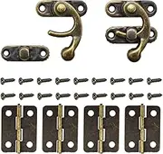 40Pcs Antique Bronze Box Hinges and 20 Sets Antique Right Latch Hook Hasp Wood Jewelry Box Hasp Catch with Matching Screws Kit for Decorative DIY Jewelry Cabinet Small Wooden Box