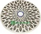 30" Coffee Table Top Round Natural White Marble Inlay With Paua shell