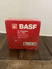 F BASF 2HD DOS Formatted High Density 10 Diskettes 3.5" 90mm Double Sided NIB