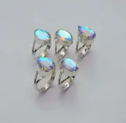 WHOLESALE 5PC 925 SOLID STERLING SILVER CUT RAINBOW MYSTIC QUARTZ RING LOT P682