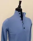 New Hugo Boss Men's Sweater M size Sky Blue Wool Half Zip Buttons Pullover