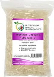 1000 Size 0 Empty Veggie Caps Standard (HPMC) Vegetable Vegetarian Vegan Capsules - Clear