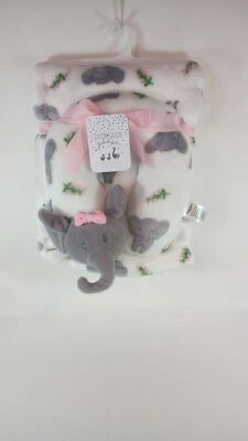 Duck Duck Goose Baby Girl Elephant & Pillow Pink & Gray Plush Blanket 30X40