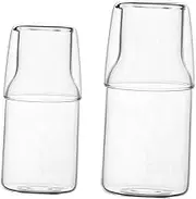 DINHEAROM 2Sets Glass Carafe and Drinking Cup High Borosilicate Water Jug for Home and Bedroom Elegant Beverage Container for Entertaining Heat and Cold Resistant