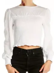 Boden White Ruched Top Cropped Boho Puff Sleeves Size Uk 16 Brand New With Tags