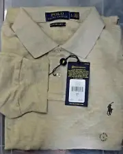 POLO RALPH LAUREN MEN'S LONG SLEEVE CUSTOM SLIM FIT POLO DUNE TAN 2XL