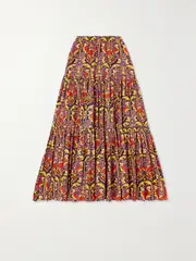 [La DoubleJ] La DoubleJ - Tiered Printed Cotton-poplin Maxi Skirt - Orange - x small x small Orange