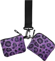 [Amooorous] Purple Leopard Dual Wristlet Wallets for Women Mini Fashion Zipper Purse Wallet with Wristlet Strap for Ladies 2 Pcs, Purple Leopard, 1 size, Casual