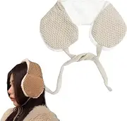 [AWOCAN] Ear Warmer Earmuffs Winter Warm Adjustable Headband Women Winter Ear Muffs Faux Fur Warm Earmuffs Knit Fleece Lined Ear Cover Headwrap Soft Stretchy Thick Head Wrap, Beige, One Size