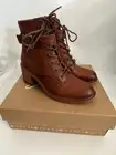 Zodiac Gemma Cognac Lace Up Block Heel Rounded Toe Buckle Combat Ankle Boots Sz8