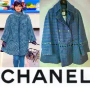 8K New Chanel 2014 Blue Black Tweed Swing Coat 34 36 38 40 42 2 4 6 8 Jacket M L