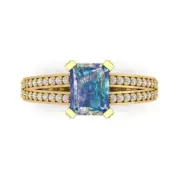 2.45 ct Emerald Cut Moissanite Gemstone Solitaire with Accents Ring Yellow Gold