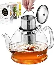 STNTUS INNOVATIONS Glass Teapot, 40 oz. / 1200 ml for Loose Tea, with Stainless Steel Infuser, Clear, 4-6 Cups