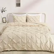 Amazon Basics Pinch Pleat All-Season Down-Alternative Comforter Bedding Set - King, Beige