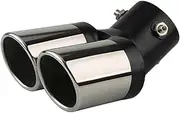 1 PCS 2.5" Inlet Decoration Chrome Tail Tip Car Styling Car Exhaust Trim Muffler Tip Tail Stainless Steel Curved Double Outlet(Black chrome bent)
