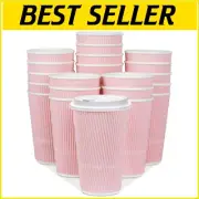 Versatile 16oz To Go Coffee Cups - Resealable Lids, Pack of 70 in Pink Crepe