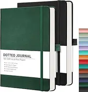 RETTACY Dotted Notebook 2 Pack - Dotted Grid Hard Cover Notebook with 320 Pages,120gsm Thick Paper,8 Perforated Sheets,Smooth PU Leather,Inner Pocket,''5.75 × 8.38''