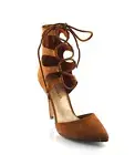 Tan Hot Hot Lace Up Tall Caged Cuff Pointy Toe Stilettos Pumps Booties