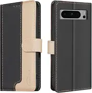 [Asuwish] Mobile Phone Case for Google Pixel 8 Pro Case with Screen Protector Card Slot Foldable Leather Wallet Stand Pixel8Pro 8Pro 5G Mobile Phone Cases Protective Glass Phone Case Black