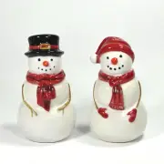 St. Nicholas Square YULETIDE Salt & Pepper Set Figural Snowmen Scarf Hat