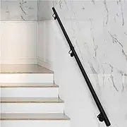 Black Handrail for Indoor Stairs, 60cm 80cm 1m 1.5m 1.8m 2m 2.5m 300cm 3.9m 4.2m 5.4m 6m Stair Railings Safety Grab Bar with Wall Holders and Metal Screws(11ft/330cm)