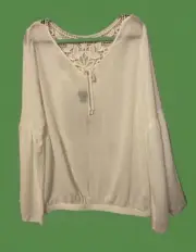 Torrid Boho/Peasant Crochet Back Layered Bell Sleeve Blouse Women's 1X NWT White