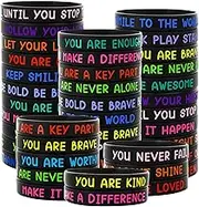 JUNEBRUSHS 64pcs Motivational Silicone Bracelets Bulk Black Colored Inspirational Rubber Wristbands for Student Teacher Back To School Gifts Classroom Reward Birthday Party Favor (16 Designs)