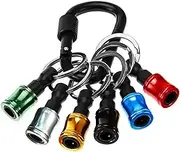 6PCS 1/4 Inch Drill Bit Holder With Black Carabiner, Keychain Bit Holder, Keychain Screwdriver + 1PCS Male Connector Aluminum Alloy Bits Holder Set Portable Drill Screw Adapter Quick Release