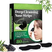 Blackhead Plasters, 80 Strips Blackhead Nose Bamboo Charcoal for Deep Nose Cleansing, Blackheads for Women and Men, Blackhead Removal and Unclogs Pores