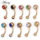 Prong Piercing Bar Ring-Rose Gold Color Opal Navel Belly Button Body Jewelry 1PC