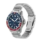 Emporio Armani AR11339 Classic Silver Tone Blue Dial Blue& Red bezel Men's Watch