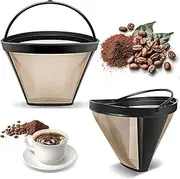 2Pcs Reusable No.4 Cone Coffee Filters, 8-12 Cup Gold Coffee Filter Basket Cone Shape Permanent Basket Filter Coffee Maker Filters for Cuisinart/Ninja Dual Brew Pro Reusable Coffee Filter