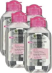 Garnier Skin Active Micellar Cleansing Water, All-in-1, For All Skin Types, Travel Size, 3.4 Ounce, (4 Pack)