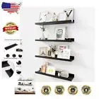 Minimalist Black Picture Ledge Shelf Set - 4 Floating Shelves for Versatile Use