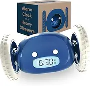 CLOCKY Super Extra Loud Alarm Clock for Heavy Sleepers on Wheels (Adults Kids Teens Bedroom) Run Away Moving Cute Annoying Jump Roll, 1-Time Snooze, Digital, Wake Up Energized -Funny Gift (Navy)