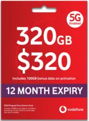 Vodafone $320 Prepaid SIM Card◉320GB Data◉Unlimited Calls◉Startup Pack◉1 Year◉
