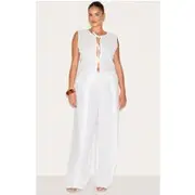 Plus White Wide Leg Drawstring Pants, White