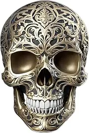 Decorative Gothic Skull Wall Decal, Metallic Gold Filigree Design, Ornate Victorian Pattern,SUV, Van, Window, Bumper, Wall, Laptop, Tablet, Cup,Tumbler Or Any Smooth Surface