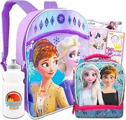 Disney Frozen Backpack with Lunch Box Set for Kids - Frozen Backpack, Frozen Lunch Bag, Stickers, Water Bottle, More | Disney Frozen Lunch Bundle