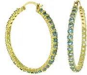 [Galaxy Gold GG] 14k Solid Gold Blue Topaz Hoop Earrings