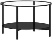 Round Coffee Table for Living Room, 2-Tier Glass Tea Table with Storage Shelf, Modern Center Side Table End Table, Tempered Glass Tabletop & Steel Frame, 70 x 46 cm