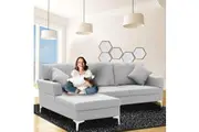 Sarantino Linen Corner Sofa Couch Lounge with Chaise Seat Light Grey