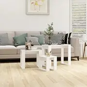 Nesting Coffee Table Set for Living Room, End Side Tables 3 pcs White Engineered Wood