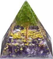 Tree of Life Orgone Pyramid Amethyst Crystal Stone Energy Generator Blanacing Ch