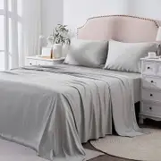 King Single Bed Sheet Set 2000TC Bedding Sheets Pillowcases Breathable , Silver Gray