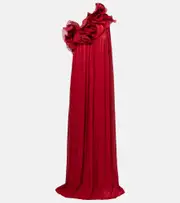 [Costarellos] Costarellos Charmain ruffled georgette lamé gown AU 12 red