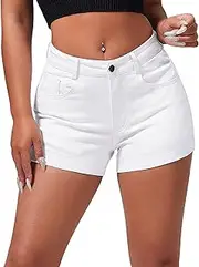 [roswear] Women's Casual Summer High Waisted Basic Jean Shorts Stretchy Denim Shorts