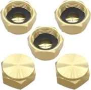 3/4" GHT Female Garden Hose Cap Brass Watering Fittings with Washers (Pack of 5)